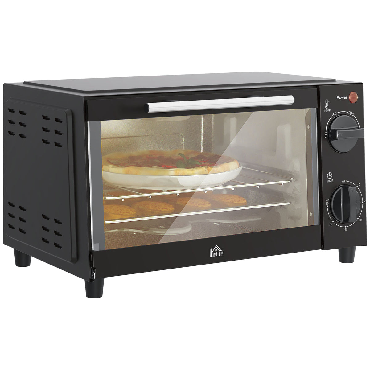 Mini Oven, 9L Countertop Electric Grill, Toaster Oven with Adjustable Temperature, Timer, Dishwasher Safe Baking Tray and Wire Rack, 750W, Black