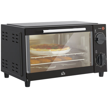Mini Oven, 9L Countertop Electric Grill, Toaster Oven with Adjustable Temperature, Timer, Dishwasher Safe Baking Tray and Wire Rack, 750W, Black