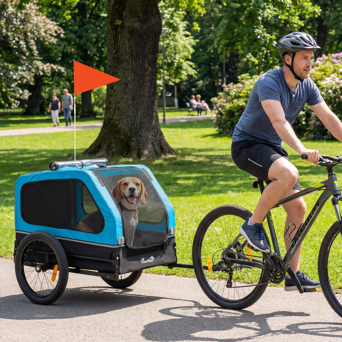 Dog Bike Trailer with Flip-Down Ramp Tailgate, Quick Release Frame, Universal Bicycle Coupler, Reflectors