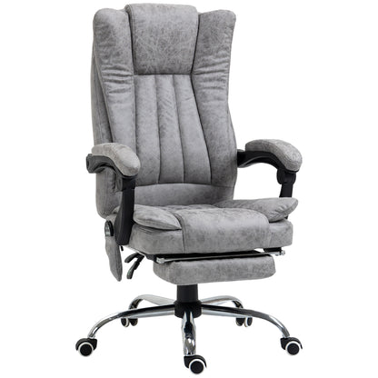 Office Chair with Massage and Heat, Microfibre Reclining Computer Desk Chair with Footrest and Adjustable Height, Swivel Wheels for Home Office, Grey