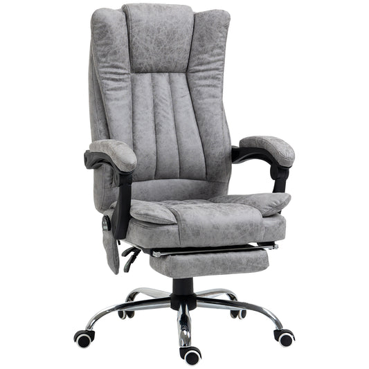Office Chair with Massage and Heat, Microfibre Reclining Computer Desk Chair with Footrest and Adjustable Height, Swivel Wheels for Home Office, Grey