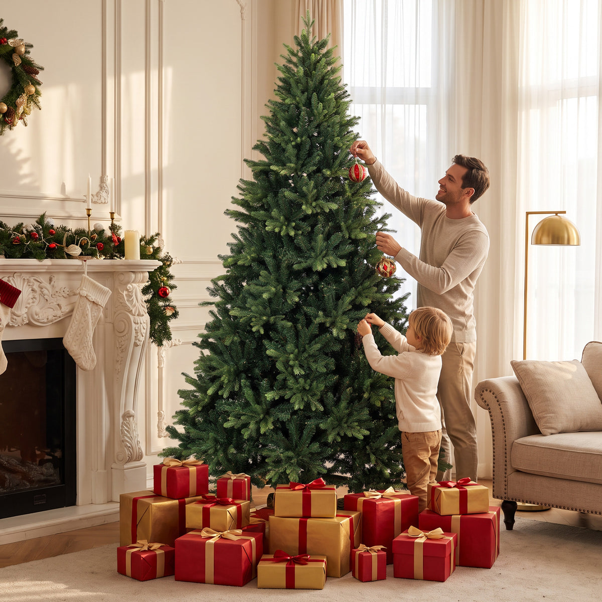 Artificial Christmas Tree, Hinged Xmas Tree with 3834 PE & PVC Branch Tips, 7ft, Green