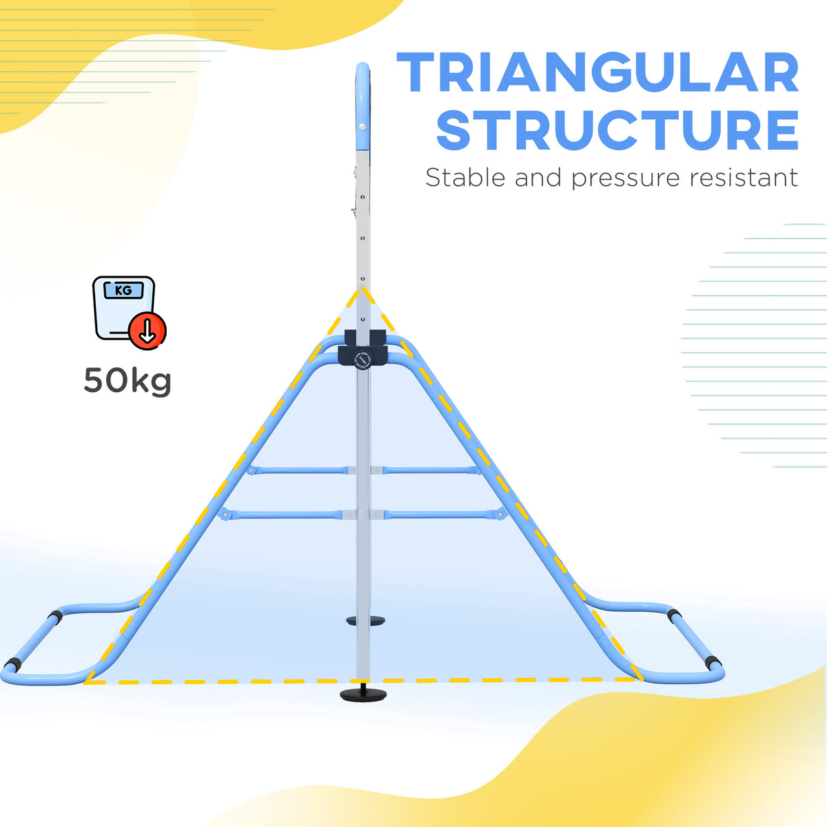 Adjustable Height, Foldable Kids Gymnastics Bar w/ Non-slip Rubber Floor Rings, for 3+ Years