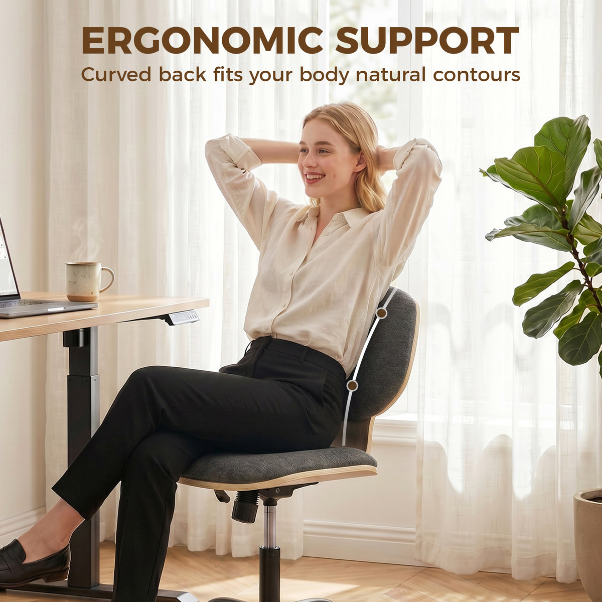 Home Office Desk Chair Rocking Function Ergonomic Swivel Chair with PU Wheels