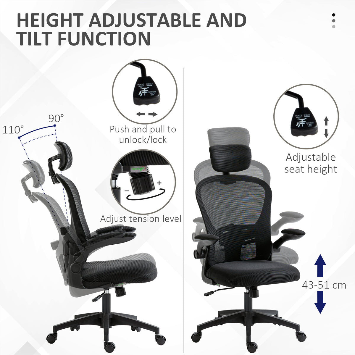 Multi-Adjustable Office Chair, with Lumbar Support, Headrest and Mesh Back