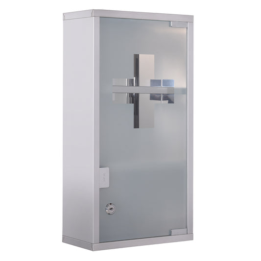 Stainless Steel wall mounted Medicine Cabinet with 2 Shelves + Security Glass Door Lockable 48 cm(H)