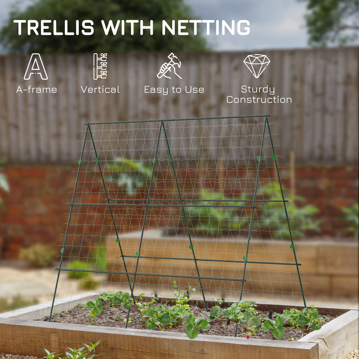 Garden Cucumber Trellis for Climbing Plants, A-Frame Trellis Plant Support with Climbing Net, DIY Adjustable Cucumber Support Frame for Raised Bed, Vegetables, Flowers, Fruit, Green