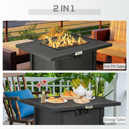 Rattan-style Propane Gas Fire Pit Table with 40, 000 BTU Burner, Square Smokeless Firepit Patio Heater with Thermocouple, Lava Rocks, Waterproof Cover, Spark Guard and Lid