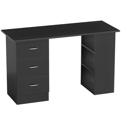 Computer Desk with Drawers, Home Office Desk, Writing Table, PC Workstation with 3 Storage Shelves for Working, Study, 120 x 49 x 72 cm, Black