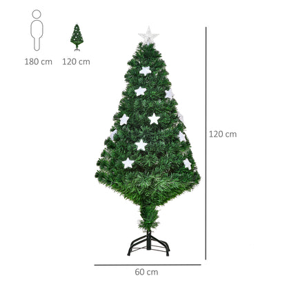 4FT Prelit Artificial Christmas Tree Fibre Optic Star LED Light Holiday Home Xmas Decoration with LED Light for Indoor Party, Green