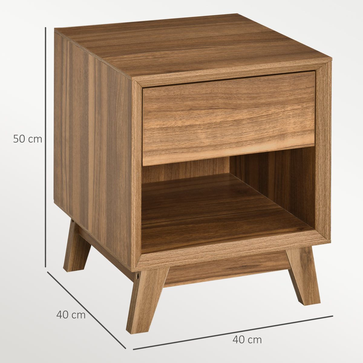 Modern Bedside Table Nightstand, Living Room End Table, Side Table with Drawer and Shelf, Walnut Brown