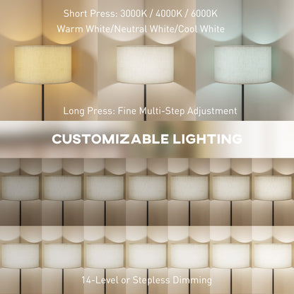 Floor Lamp with Remote, Height Adjustable Standing Lamp with Linen Shade, Dimmable with 3000K-6000K Adjustable Colour Temperatures, Foot Switch for Living Room Bedroom Office