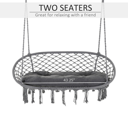 Two-Seater Boho Macrame Hammock Swing - Grey