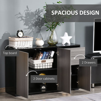 High Gloss Side Cabinet, Push-Open Design with 2 Drawers and 2 Cabinets for Living Room, 74H x 117W x 36Dcm