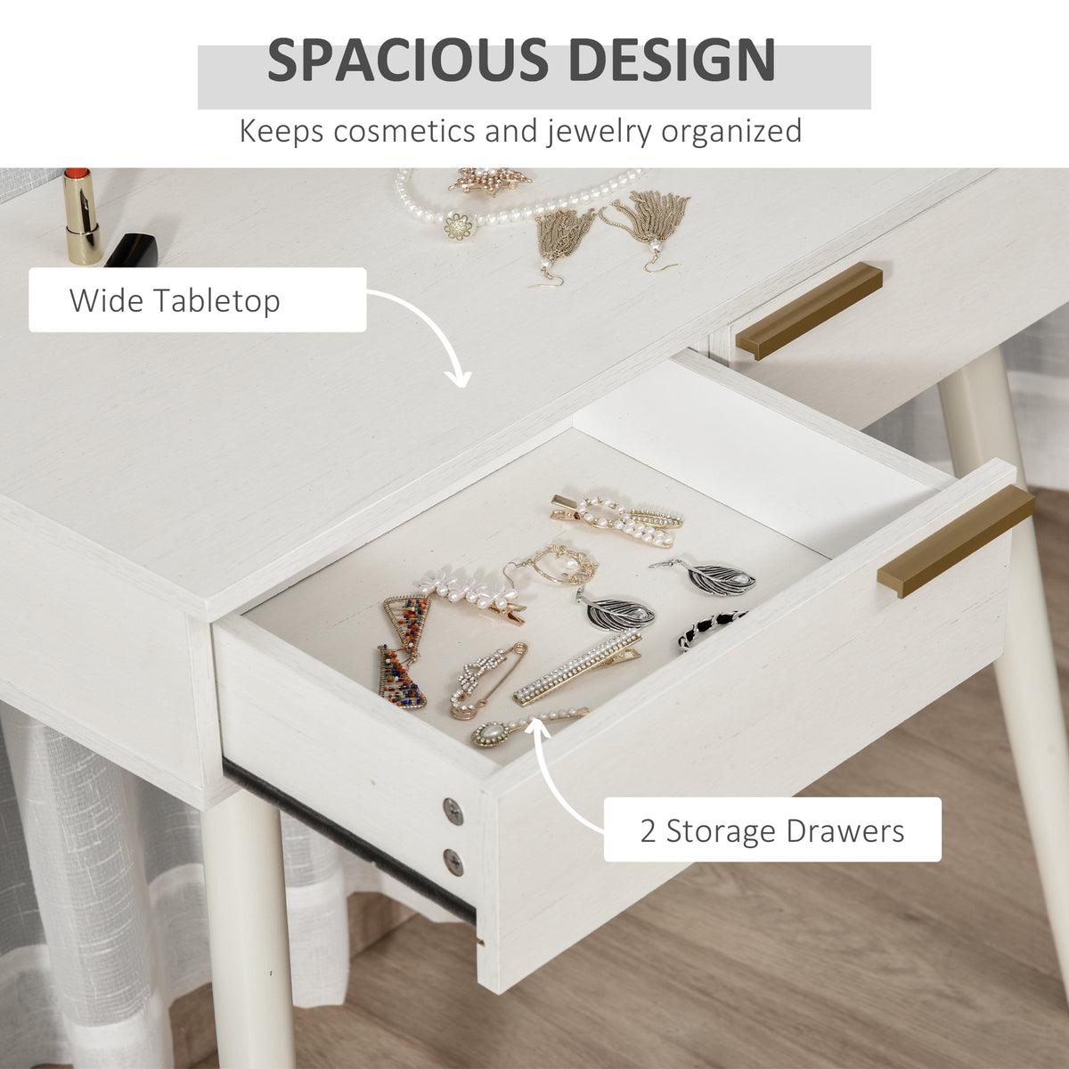 Dressing Table, with Round Mirror, 80 x 40 x 123 cm - White
