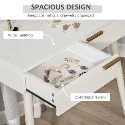 Dressing Table, with Round Mirror, 80 x 40 x 123 cm - White
