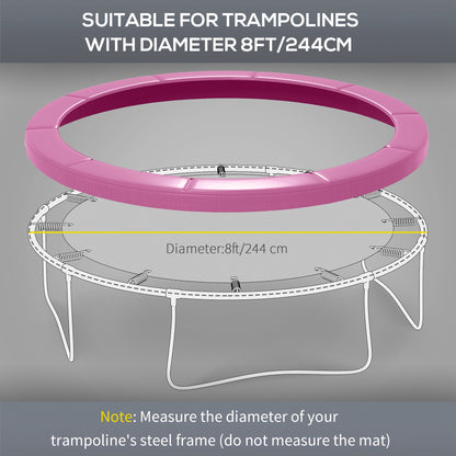 8FT Trampoline Spring Cover, Plastic Trampoline Pad Replacement with Elastic Cord, Waterproof, UV Resistant and Tear-Resistant, No Holes for Pole, Pink