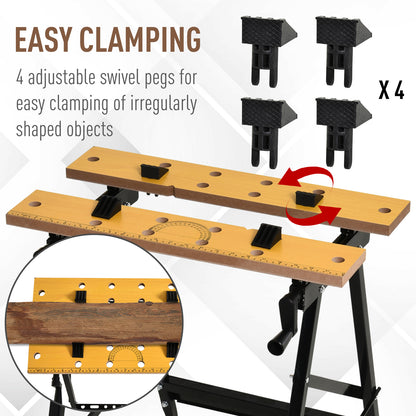 4-in-1 Work Bench, Folding Clamp Table w/ 4 Adjustable Clamping Pegs for DIY Home Garage