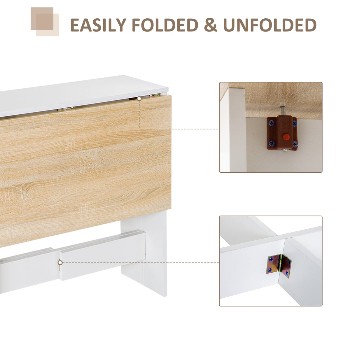 Folding Dining Table, Space-Saving Drop Leaf Kitchen Table for 4-6 People, Multi-functional Desk for Small Space, Flat & Studio, Modern Breakfast Table