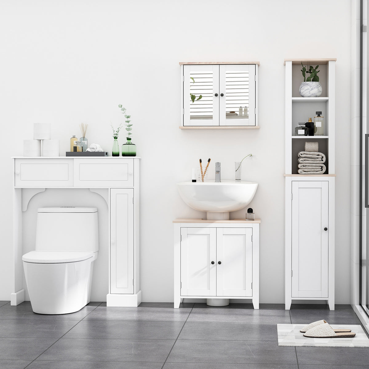 Bathroom Mirror Cabinet Wall Mounted Storage Cupboard with Double Door and Adjustable Shelf, White