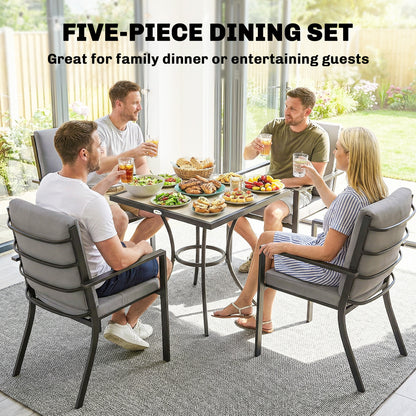 5 Pieces Outdoor Dining Set with Cushions, Garden Dining Set for 4 with Square Table and Stackable Chairs