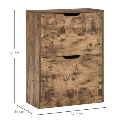 Industrial Shoe Cabinet with 2 Flip Drawers, Narrow Shoe Storage Cabinet for 12 Pairs, Freestanding Slim Shoe Storage Organiser for Entryway, Hallway, Rustic Brown