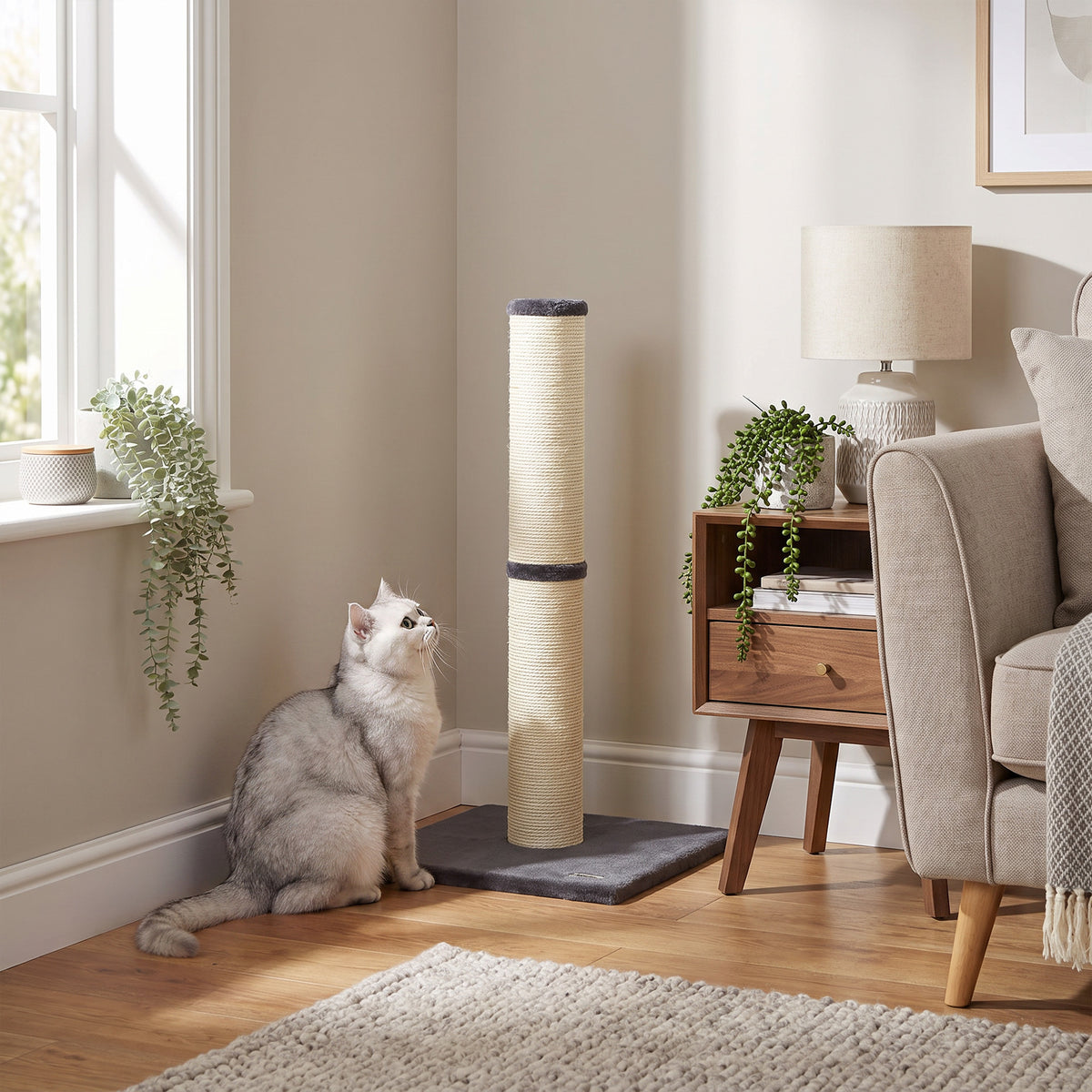 Cat Scratching Post, 80cm Tall Cat Scratch Post with Sisal Rope, Plush Base, Lightweight Claw Scratcher
