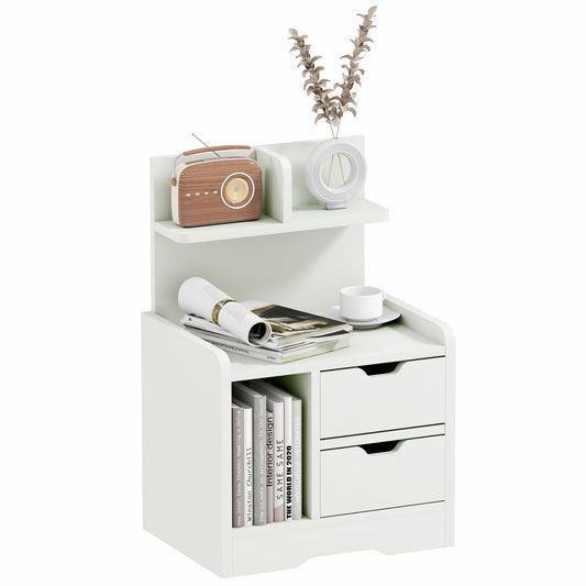 Bedside Table, Small Bedside Cabinet with 2 Drawers and Storage Shelves, Modern Nightstand for Bedroom