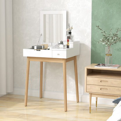 Dressing Table with Flip-up Mirror, Makeup Desk with 2 Drawers and Pine Wood Legs, Vanity Table Writing Desk for Bedroom Living Room