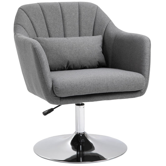 Swivel Accent Chair, Linen Fabric Tub Vanity Chair, Modern Armchair with Adjustable Height and Lumbar Support for Living Room Bedroom Salon Make up Room Dressing Table, Dark Grey
