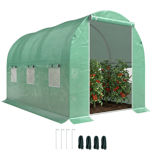 Walk-in Polytunnel Greenhouse, Outdoor Garden Tunnel Greenhouse Tent with Zipped Roll-Up Door and 6 Mesh Windows, 3 x 2M