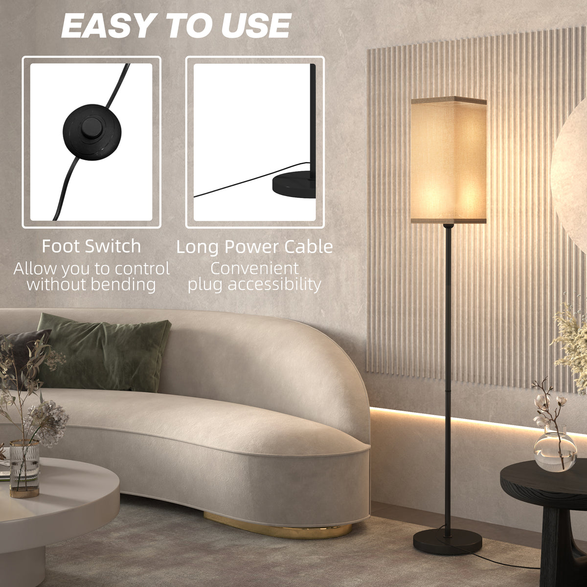 Floor Lamp, Modern Standing Lamp with Linen Shade and Foot Switch, Tall Lamps for Bedroom, Bulb not Included