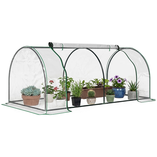 Tunnel Greenhouse Green Grow House for Garden Outdoor, Steel Frame, PVC Cover, Transparent, 200 x 100 x 80cm
