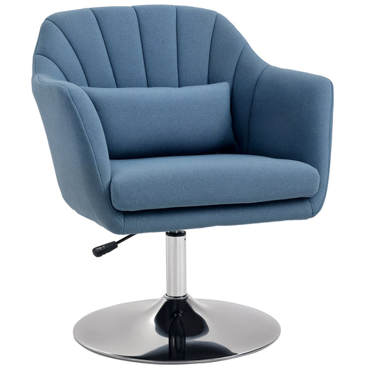 Swivel Accent Chair, Linen Fabric Tub Vanity Chair, Modern Armchair with Adjustable Height and Lumbar Support for Living Room Bedroom Salon Make up Room Dressing Table, Blue