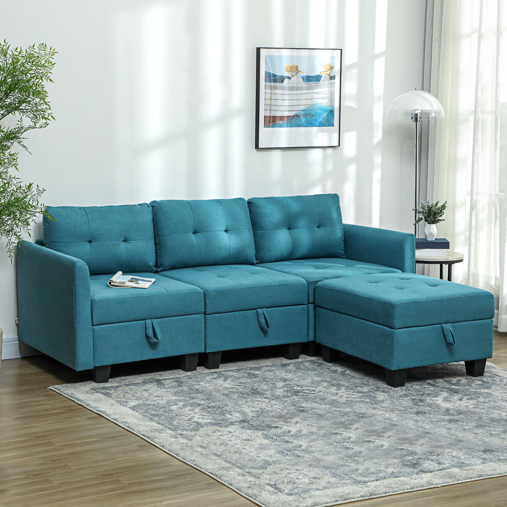 'L' Shape Modular Sofa, with Storage - Light Blue – HomewiseUK