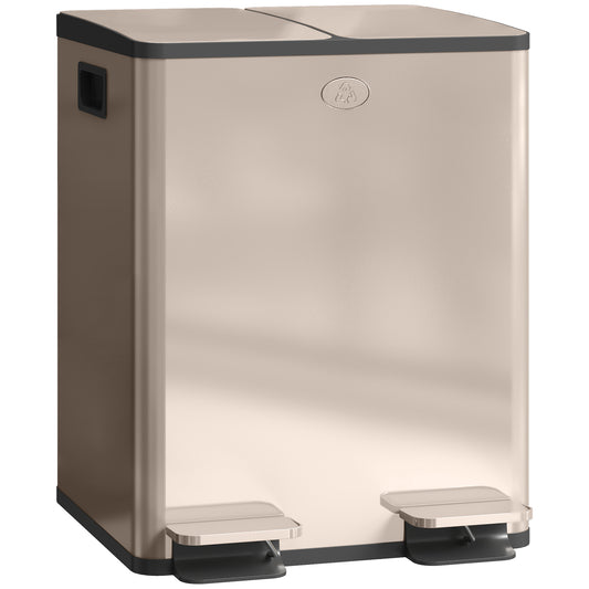 40L Dual Compartment Stainless Steel Bin, with Deodoriser Holders - Gold Tone