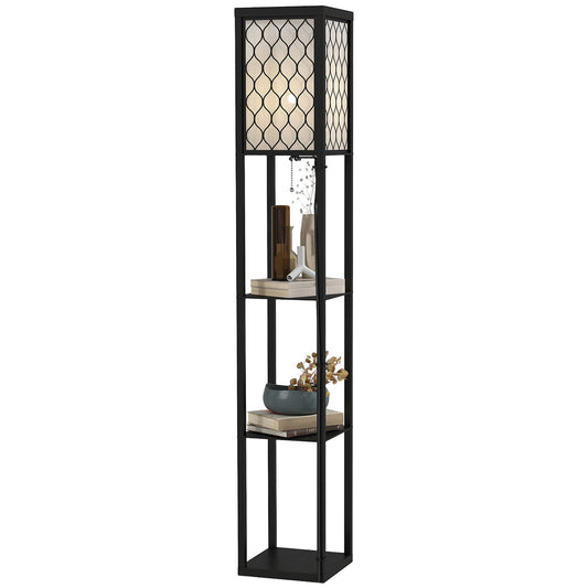Shelf Floor Lamp Standing Lamp W/4-tier Wooden Open Shelves, 26L x 26W x 160Hcm-Black/White