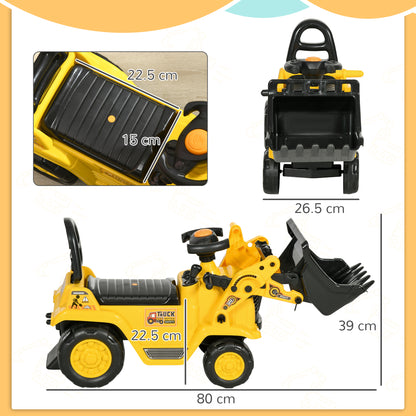 Ride On Tractor, 3 in 1 Ride On Excavator Toy, Toddler Digger Bulldozer with Storage, Pretend Play Construction Truck, NO POWER for 18-48 Months, Yellow