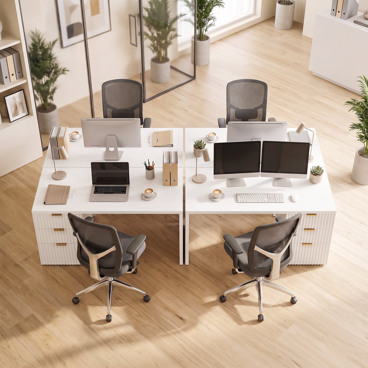 Computer Desk with 3 Drawers Reversible Home Office Desk 120 cm, White