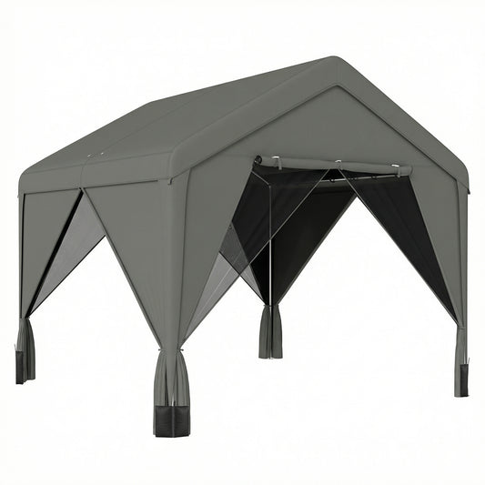 3 x 3 m Patio Gazebo with Netting & Curtains, Outdoor Canopy Shelter with Galvanised Steel Frame