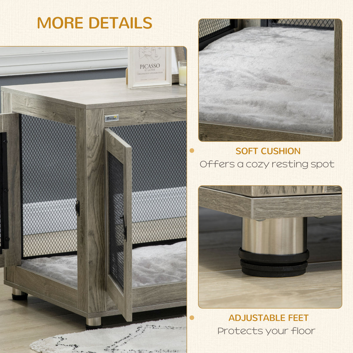 2-in-1 Dog Cage & Side Table, with Two Doors, Cushion