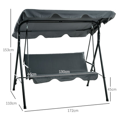 3 Seater Garden Swing Chair, Outdoor Swing Chair with Adjustable Canopy, Mental Frame & Cushions, Grey