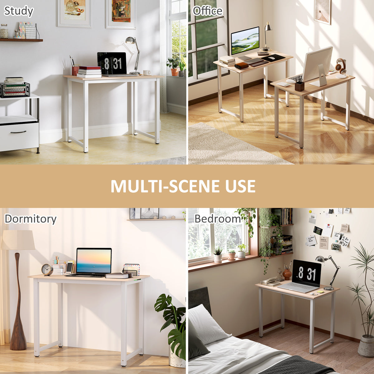 Computer Desk, Writing Table, 100 x 60 x 76cm Workstation for Home Office, Study with Metal Frame, Simple Assembly, White