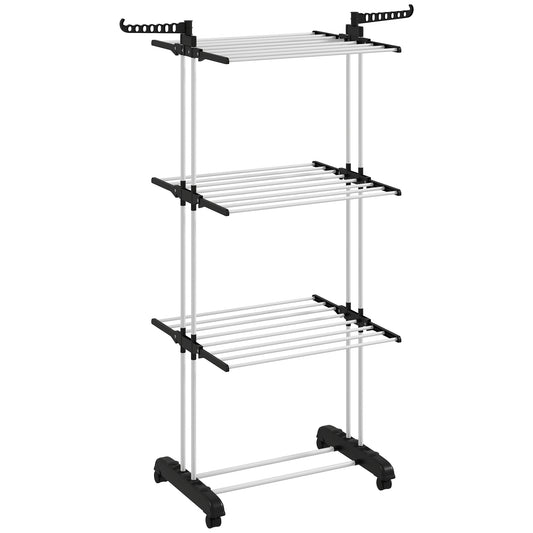 Foldable Clothes Drying Rack, 4-Tier Steel Garment Laundry Rack with Castors for Indoor and Outdoor Use