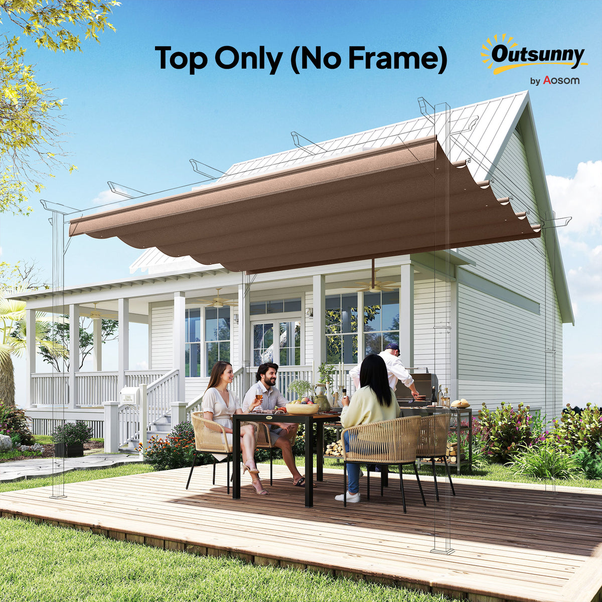 Retractable Pergola Cover, 3.5 x 2.6 m Replacement Canopy Fabric for 4 x 3 m Frame, Roof Top Only, Brown