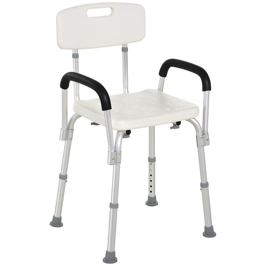 Shower Chair with Arms and Back, Height Adjustable Bath Bench, Non-Slip Shower Stool for Inside Tub, Aluminum Bathroom Bench for Elderly, Senior, Disabled, Handicap, White