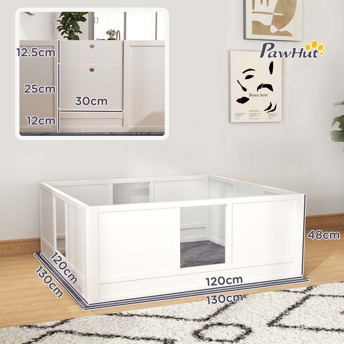 Whelping Box for Dogs with Whelping Pad, Adjustable Entrance, Non-slip Foot Pads, for Large Dogs, 124 x 120cm