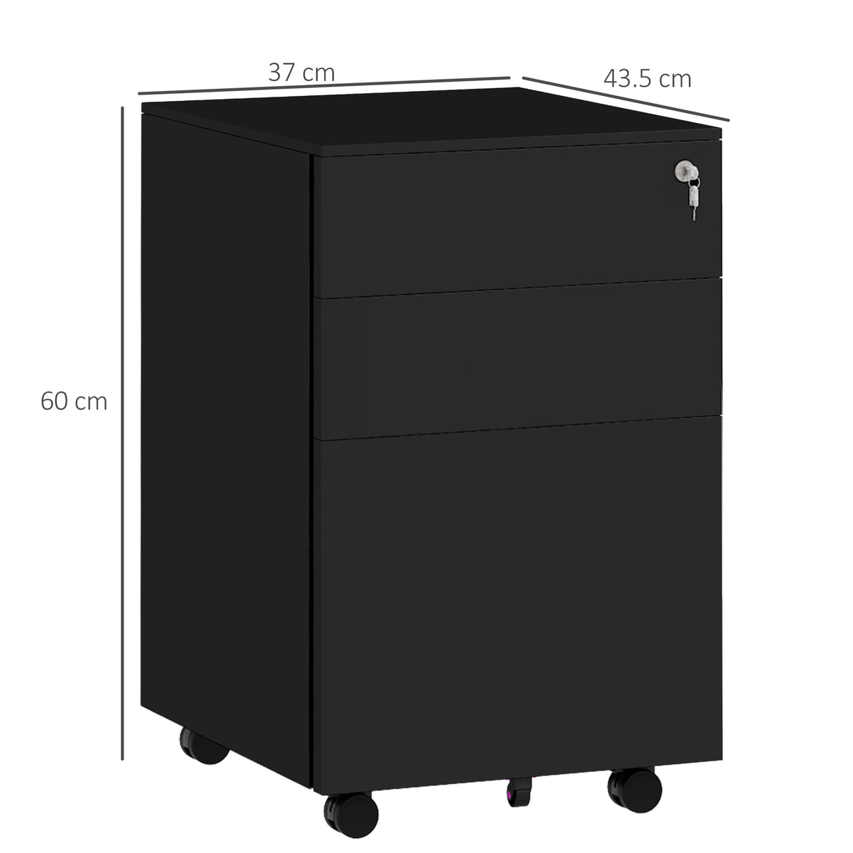 3-Drawer Vertical Filing Cabinet with Pencil Tray, Lock and 5 Wheels, Steel Mobile File Cabinet, for A4, Legal and Letter Size, Pre-Assembled Body