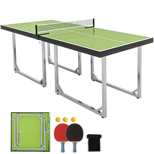 6ft Table Tennis Table, Ping Pong Table with Net, Foldable and Portable Ping Pong Set for Indoor Use, Easy Assemble, Midsize, Green