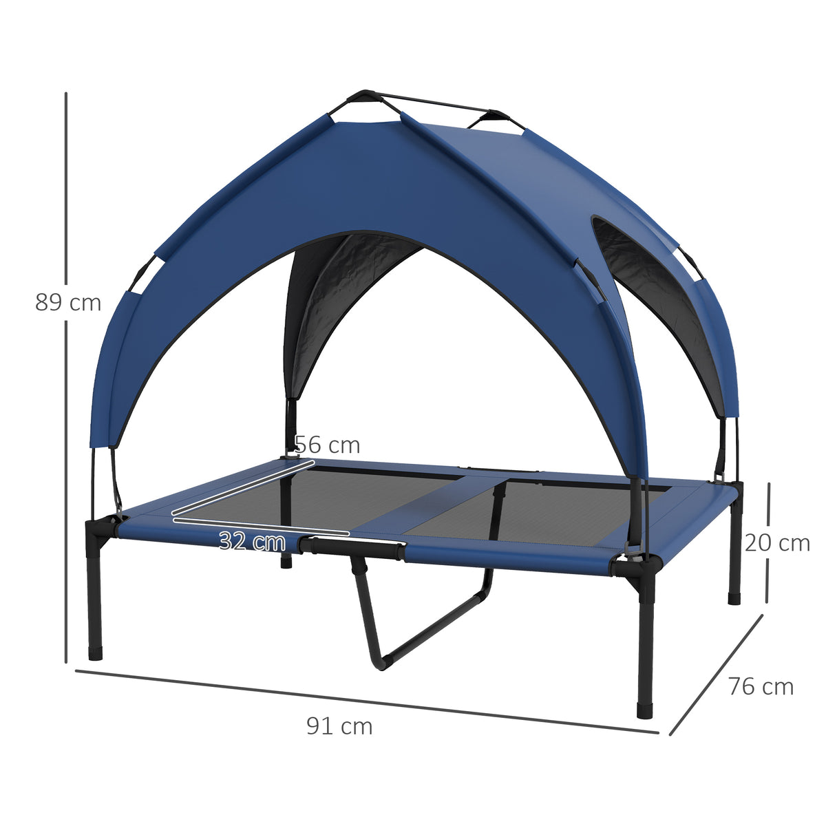 Cooling Raised Pet Bed w/ Washable Breathable Mesh, for Medium, Large Dogs, 91 x 76 x 85cm - Dark Blue
